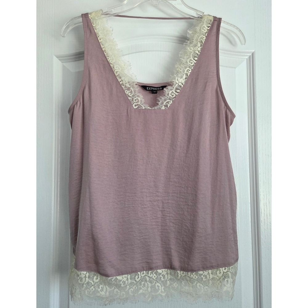 Express Lace Trim Mauve Pink‎ Sleeveless Tank Top Sz S Y2K Cottagecore